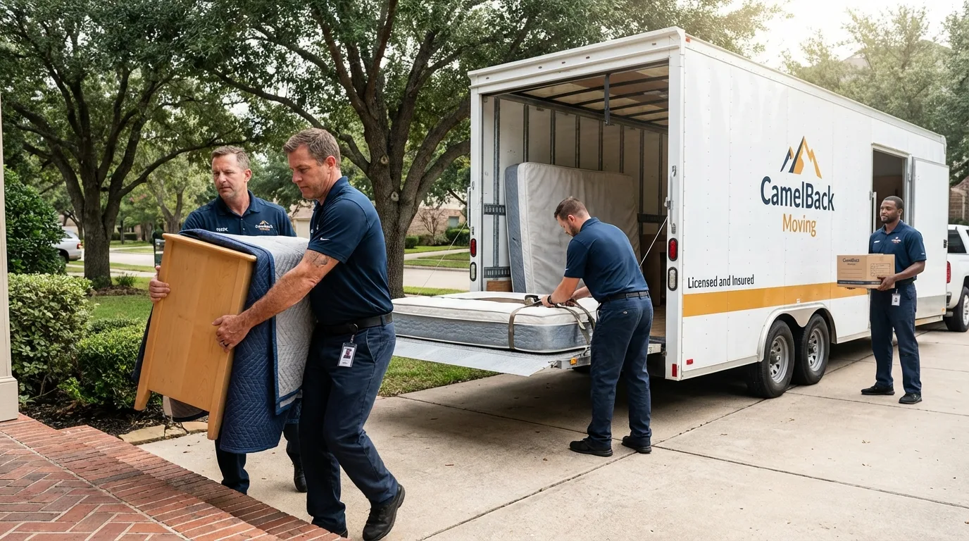 Crew loading residential truck for cross-state move from Glyndon, MN
