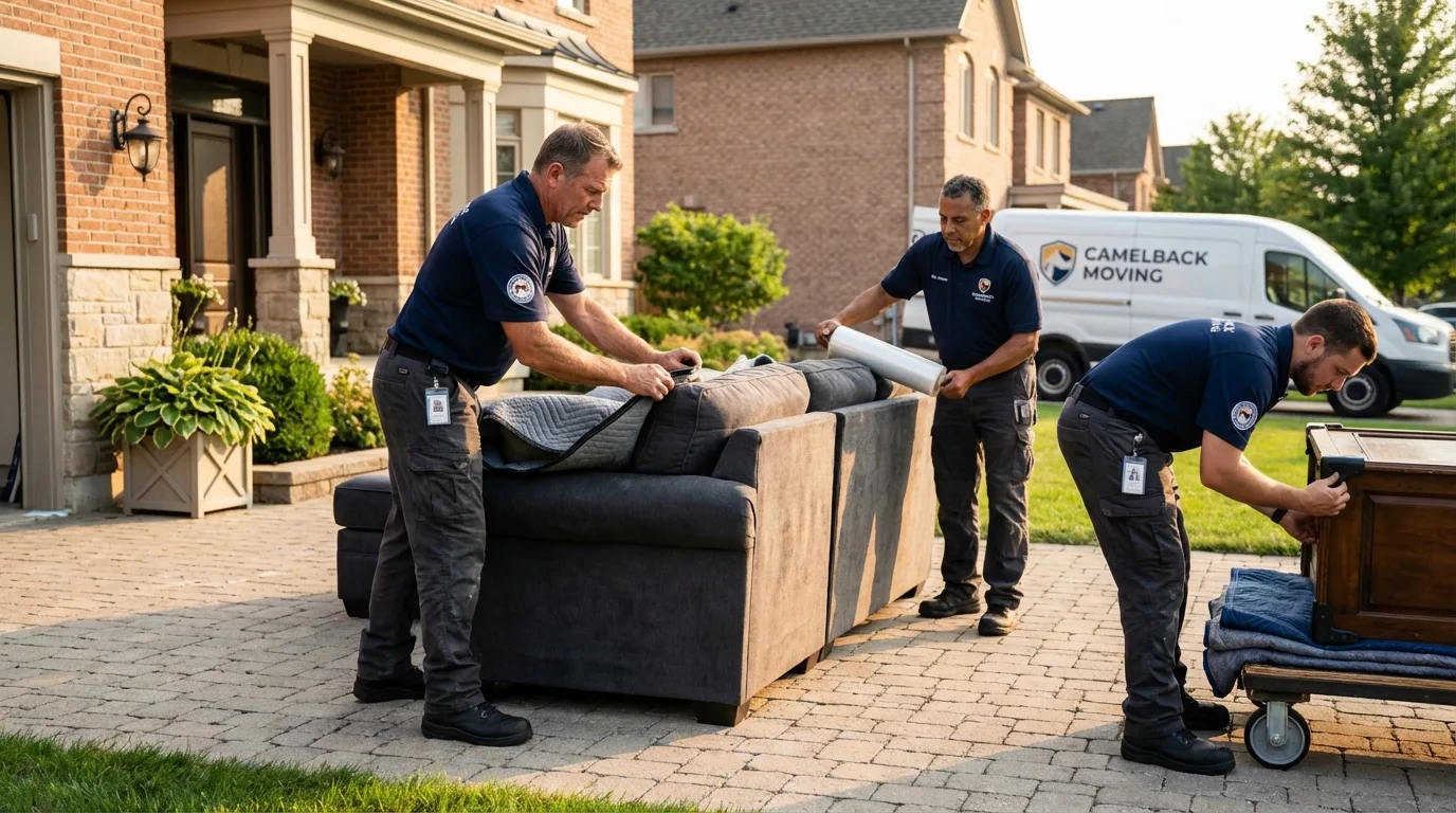 Large estate moving crew wrapping furniture in Glyndon, MN