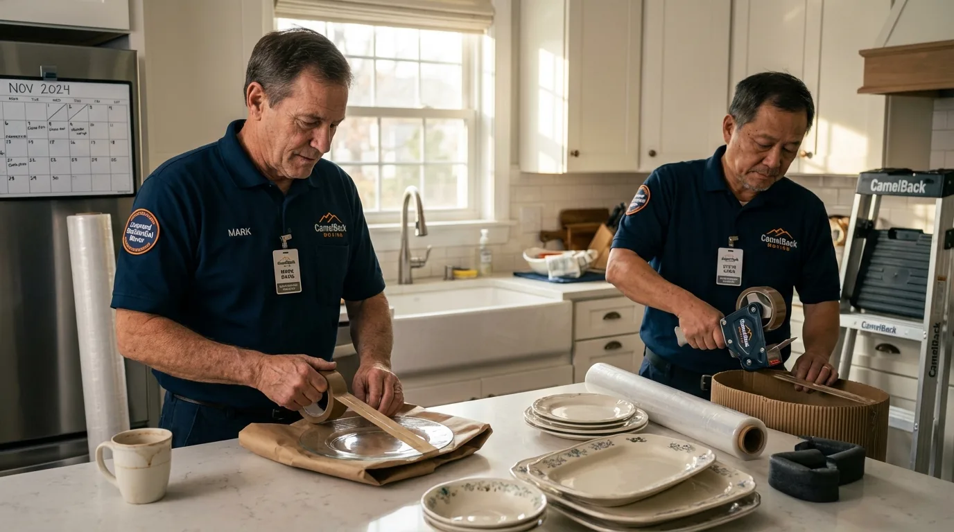 Professional crew packing kitchen dishware in Glyndon, MN